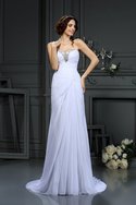 Robe de mariée naturel longue avec perle cordon de traîne courte