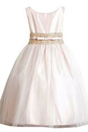 Robe de cortège enfant ligne a en taffetas fermeutre eclair encolure ronde avec perle