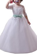 Robe de cortège enfant naturel textile en tulle de mode de bal avec fleurs manche nulle