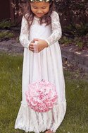 Robe de cortège enfant naturel avec fleurs a-ligne orné de nœud à boucle de princesse