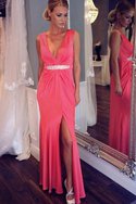 Robe de bal longue maillot appliques avec perle avec chiffon