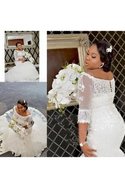 Robe de mariée lache boutonné d'epaule ajourée en dentelle cordon