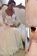 Robe de mariée naturel v encolure textile en tulle avec manche longue de mode de bal