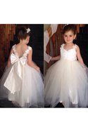 Robe de cortège enfant appliques avec nœud à boucle avec fleurs en tulle manche nulle