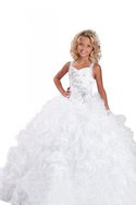 Robe de cortège enfant longue avec perle en organza avec fleurs de mode de bal