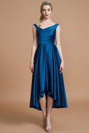 Robe demoiselle d'honneur en satin de princesse asymétrique ligne a v encolure