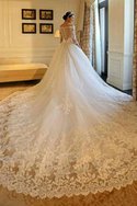 Robe de mariée de traîne longue passionnant avec manche 3/4 avec perle fermeutre eclair