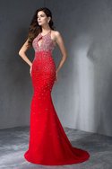 Robe de soirée longue naturel de sirène avec perle avec chiffon