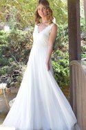 Robe de mariée facile de traîne courte manche nulle avec ruban avec chiffon