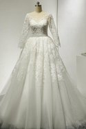 Robe de mariée naturel a-ligne de traîne moyenne avec manche 3/4 textile en tulle