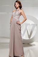 Robe de soirée longue avec perle decoration en fleur en chiffon manche nulle