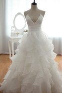 Robe de mariée longue avec sans manches de col en v salle interne ligne a