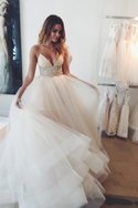 Robe de mariée naturel en tulle avec cristal de traîne moyenne manche nulle