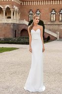 Robe de mariée simple naturel jusqu'au sol de fourreau avec nœud