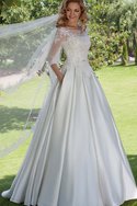 Robe de mariée en satin cordon ceinture en étoffe de mode de bal col u profond