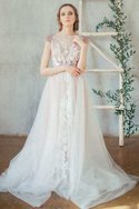 Robe de mariée facile classique boutonné appliques avec perle