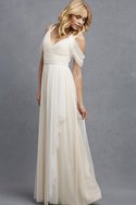 Robe demoiselle d'honneur facile ruché fermeutre eclair avec chiffon v encolure