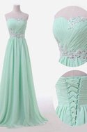 Robe demoiselle d'honneur de princesse avec chiffon ligne a jusqu'au sol avec perle