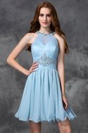 Robe de cocktail naturel de princesse en chiffon avec perle col u profond