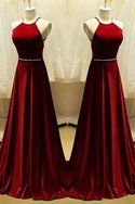 Robe de soirée avec perle a-ligne délicat de princesse en satin