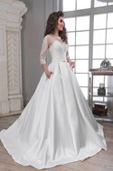 Robe de mariée plissé distinguee poches appliques a-ligne