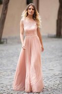 Robe de soirée naturel manche nulle appliques de princesse a-ligne