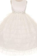 Robe de cortège enfant brillant ligne a col u profond avec sans manches textile en tulle