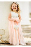 Robe de cortège enfant avec perles avec chiffon ligne a jusqu'au sol manche nulle