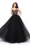 Robe de quinceanera longue bandouliere spaghetti jusqu'au sol grandes bretelles appliques