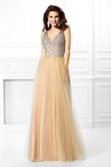 Robe de quinceanera naturel pailleté manche nulle jusqu'au sol de col en v