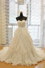 Robe de mariée naturel de traîne moyenne en organza avec perle cordon