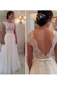 Robe de mariée naturel decoration en fleur avec sans manches en chiffon encolure ronde