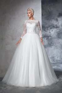 Robe de mariée longue avec manche longue col en bateau de mode de bal fermeutre eclair