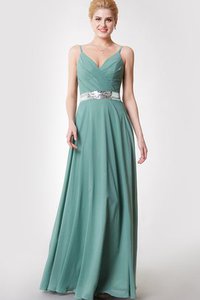 Robe demoiselle d'honneur brillant bandouliere spaghetti avec zip v encolure ruché