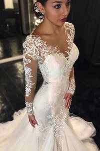 Robe de mariée naturel avec décoration dentelle de col en v de traîne moyenne dos nu