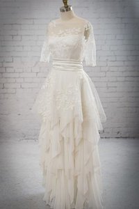 Robe de mariée décontracté chic ceinture en étoffe a-ligne appliques