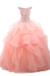 Robe de quinceanera romantique longue avec cristal de crystal floral pin textile en tulle