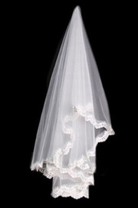 Charme ourlet de dentelle courte belle voile de mariage