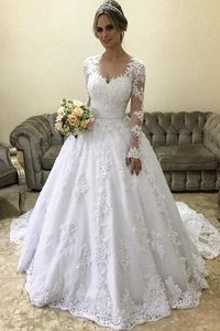 Robe de mariée v encolure decoration en fleur de mode de bal haute qualité naturel