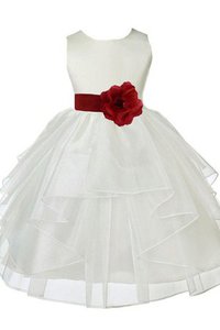Robe de cortège enfant en satin avec gradins avec fleurs de lotus encolure ronde