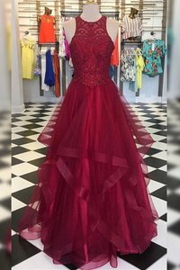 Robe de soirée splendide longueur au ras du sol en organza encolure ronde a-ligne