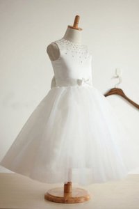 Robe de cortège enfant longue naturel de mode de bal longueur au niveau de sol en tulle