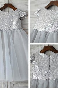 Robe de cortège enfant en tissu pailleté avec fleurs en tulle ligne a avec zip