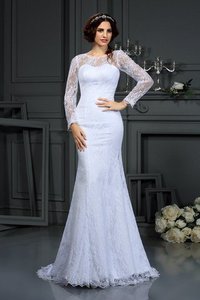 Robe de mariée naturel encolure ronde fermeutre eclair en forme avec manche longue