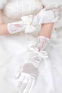 Satin avec bowknot blanc élégant | gants de mariée modestes accrocheur