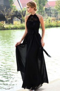 Robe de soirée distinguee avec chiffon manche nulle avec zip a-ligne