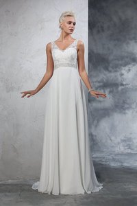 Robe de mariée longue v encolure ligne a manche nulle de princesse