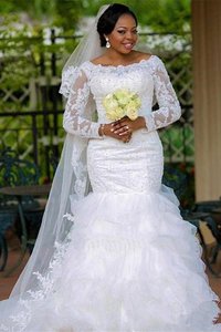 Robe de mariée encolure en carré en organza avec manche longue glamour textile en tulle