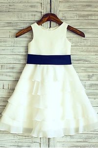 Robe de cortège enfant ligne a de lotus avec fleurs fermeutre eclair encolure ronde