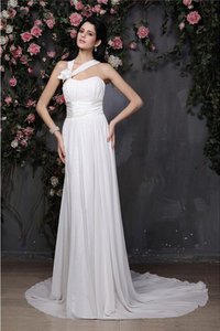 Robe de mariée avec fleurs avec fronce de tour de ceinture en haute collant de dos nu